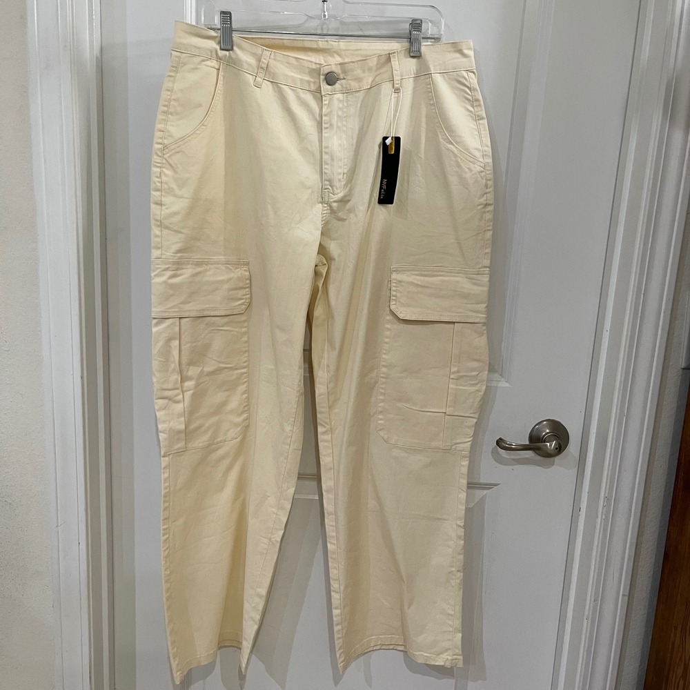 NVFelix Ivory Cream Cargo Pants Plus Size 1XL High Waisted Straight Leg DM009
